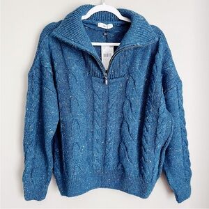 Mango Chunky Cable knit Sweater Quarter Zip New